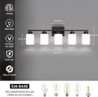 Black Bathroom Light Fixtures, 5-Light Modern Vanity Light Over Mirror, Wall Sconces with Milky White Frosted Glass Shades, E26 Socket (Bulbs Not Included)