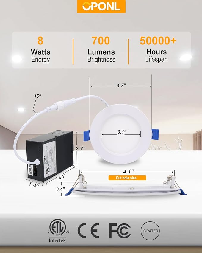12 Pack LED Recessed Lighting 4 Inch with Junction Box, 5CCT Ultra-Thin Recessed Light, 700LM High Brightness, Dimmable Canless Wafer Downlight, 8W, FCC&ETL