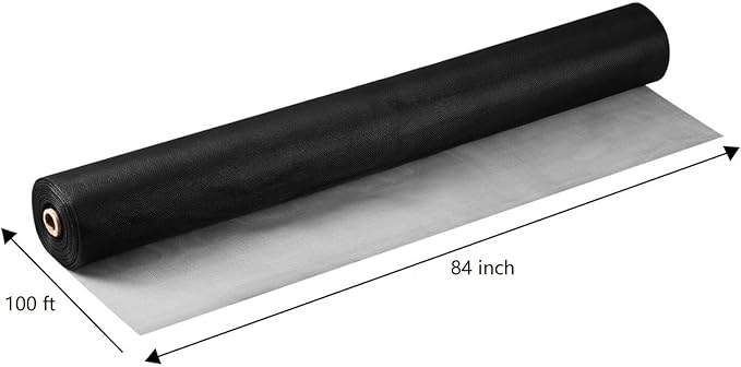 Fiberglass Window Screen Roll 84" x 100' Continuous Roll UV Protection Install and Repair Door and Window Screen(84" x 100', Black)