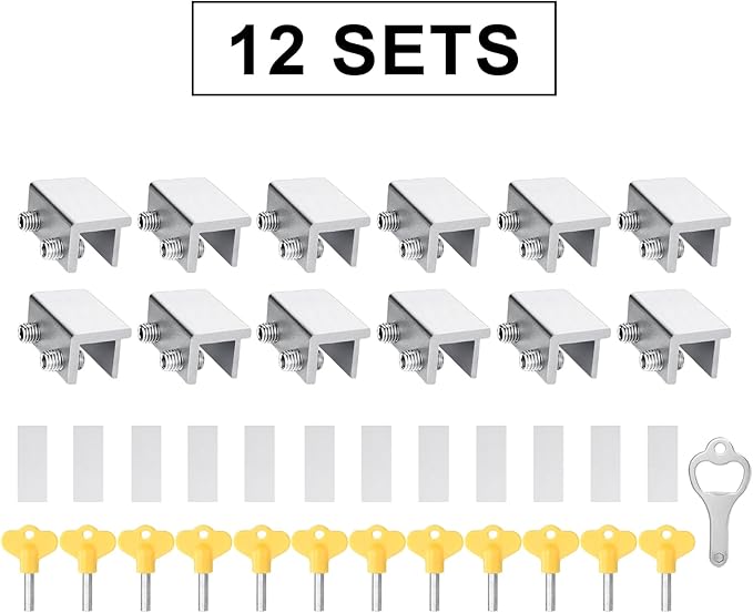 ZRFCXE Window Locks,12 Pack Sliding Window Locks with Key for Vertical & Horizontal Sliding Windows Doors,Easv to Install,Adjustable Security Window Lock for Patio Bedroom Home and Office (Silver)