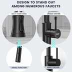 DAYONE Matte Black Kitchen Sink Faucet with Pull Down Sprayer Antique, 3 Modes Stainless Steel Spring Vintage Sink Faucet for Kitchen Bar Camper 1 or 3 Holes Single Handle