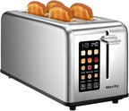 Mecity 4 Slice Toaster Touch Screen 1.5" Long Slot, Stainless Steel Smart Bread Toaster for Bagel Muffin Waffle Gluten Free Breads, Timer, Defrost, Reheat, 120V 1400W