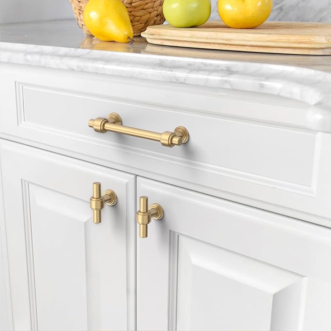 Amerdeco 10 Pack Champagne Bronze Cabinet Pulls 3.75 Inch(96mm) Hole Center Drawer Pulls Cabinet Hardware Kitchen Cabinet Handles for Bathroom Dresser Pulls ZH0069