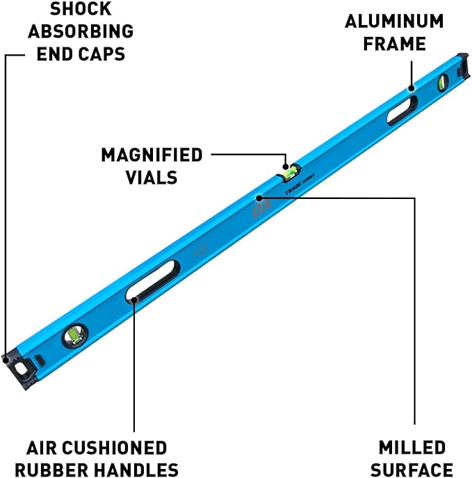OX Tools Trade Series 6.5 ft Non Magnetic Box Beam Levels - 78 inch Level Aluminum Body Level Hand Tools - Magnified Vials, Shock Absorbing End Cap, Soft Grip Handle Leveler Tool OX-T024220