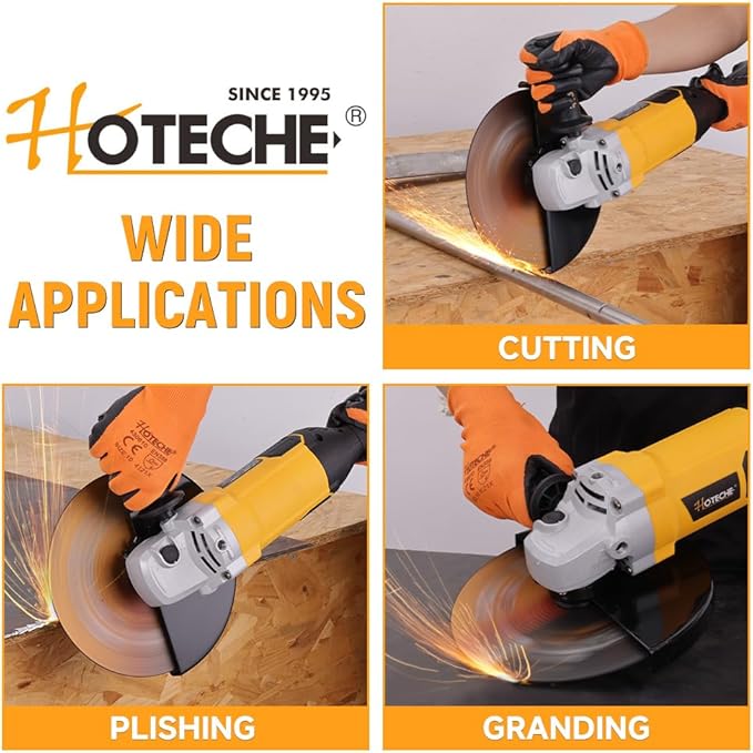 Hoteche 9-Inch Angle Grinder 3-HP Grinding and Cutting Tool Fits 7/8" Hole Size Wheels with Rotatable Handle and Lock-On Switch