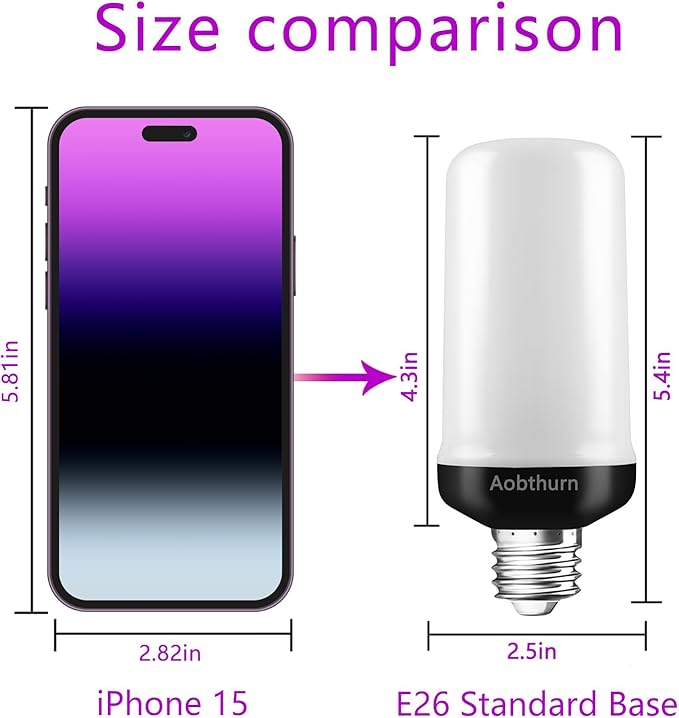 Flame Light Bulbs, 4 Modes LED Flame Effect Light Bulb, E26 Base Flickering Light Bulb with Gravity Sensor,Flickering Light Bulbs Halloween Home Party (Purple-2 Pack)