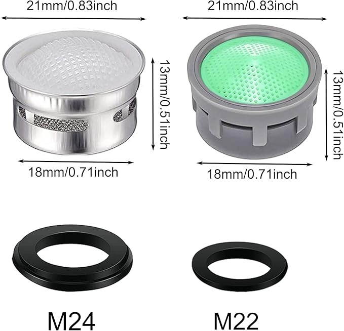Faucet Aerator with Gasket Flow Restrictor Insert Bathroom Faucet Aerator Replacement Parts 10 pcs Stainless Steel (2.2 GPM) and 10 pcs Green (1.5 GPM)