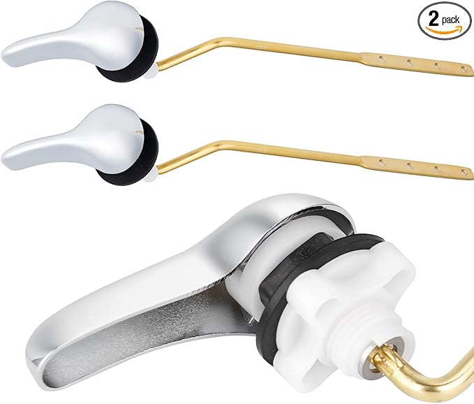 iFealClear 2 Pack Universal Brass Toilet Handle Replacement Kit, Side/Angle Mount Toilet Tank Flush Lever with Lock Nut, Fits Most Toilets, Chrome