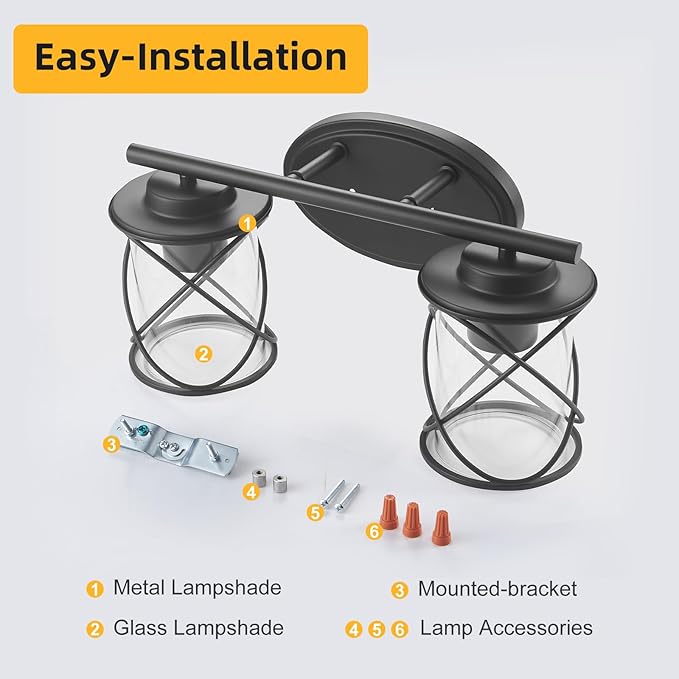 mavcadonf Modern Vanity Lights - 2-Light Fixture with Cage Shade, Matte Black, Over Mirror for Bathroom & Kitchen