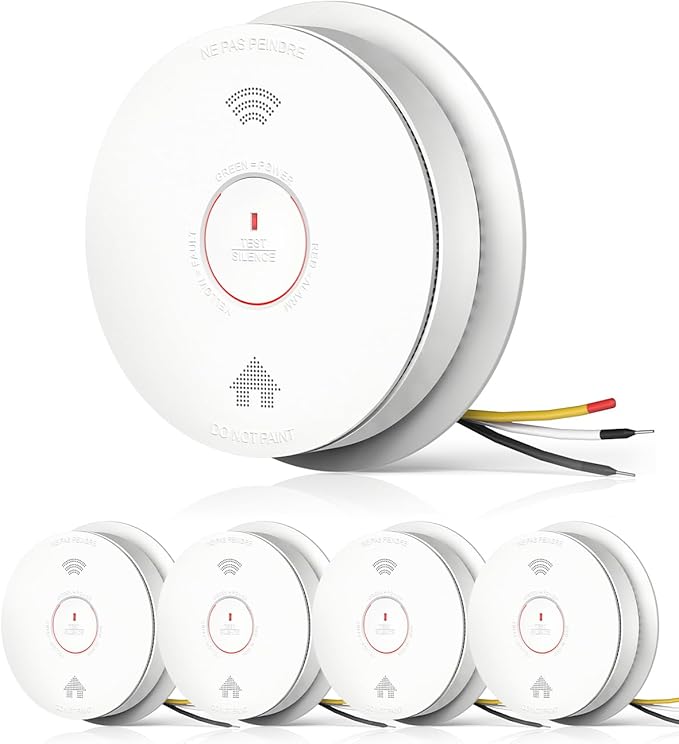 SITERWELL Hardwired Interconnected Smoke Detector Carbon Monoxide Detector Combo with 2 AA Batteries Back Up, 2 in 1 Smoke and CO Detector with Voice Alert, Smoke and CO Alarm with Self-Check, 5 Pack