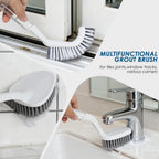 3 Pack Heavy Duty Bathroom Scrub Brush with Long Handle, Stiff Bristles Grout Brush, Scrub Brushes for Cleaning Bathroom, Shower, Tile, Tub, Carpet, Kitchen, Sink (Crystal Gray)