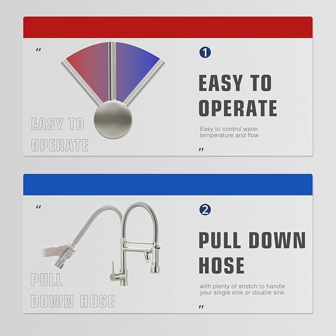 Fapully Kitchen Faucets with Pull Down Sprayer,Commercial Single Handle Kitchen Sink Faucet with LED Light,Brushed Nickel