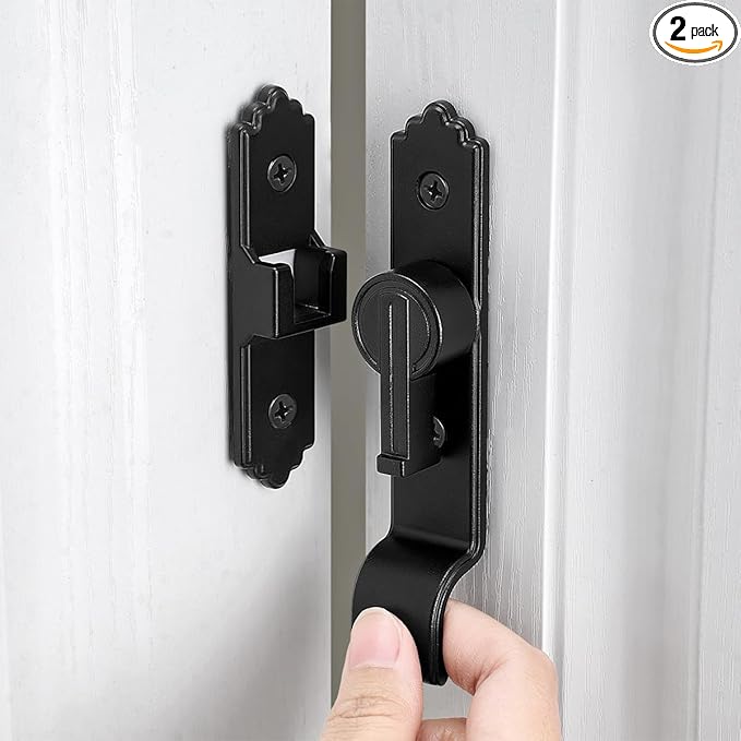 2 Packs 90 Degree Black Barn Door Lock, Flip Gate Latch with Handle, Heavy Sliding Door Latches, Door Security Sliding Latch Lock for Cabinets, Bathroom, Garden, Window, Garage