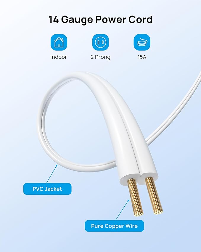 TROND 2 Prong to 3 Prong Flat Outlet Adapter with 6 Inch Cord, 3 Way Flat Plug Extension Outlet Extender, Multi Plug Wall Splitter, for Non-ground Socket in Old Home Office Hotel Travel, White