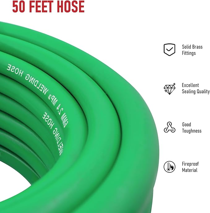 RX WELD Inert Gas Welding Hose 50FT - Argon Flow Hose, (50FT, Green)