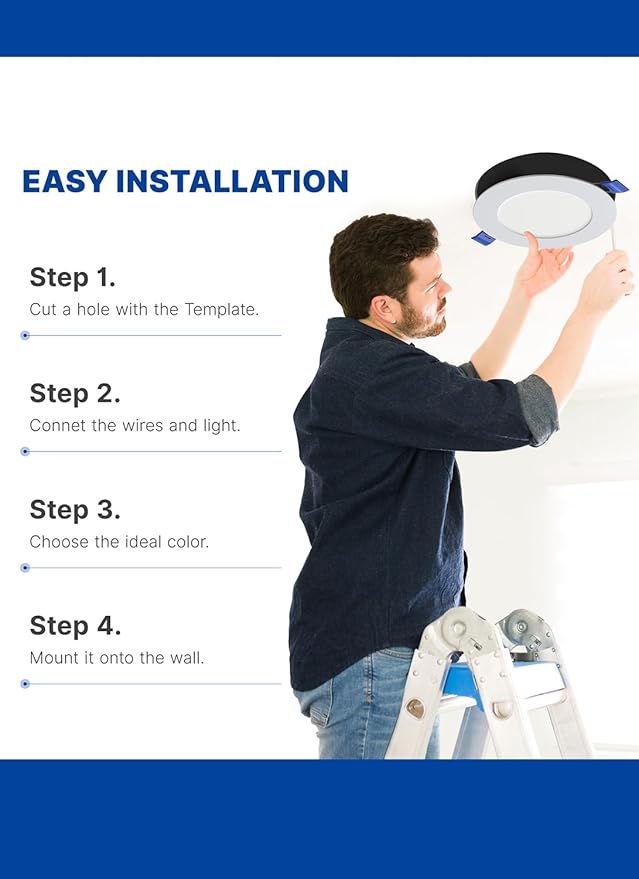 12 Pack 4 Inch LED Recessed Ceiling Light| 5CCT Dimmable 2700K-5000K| RA90 750LM 9W 120V| Ultra-Thin High Brightness Canless Wafer Downlight with Junction Box| IC ETL FCC Certification