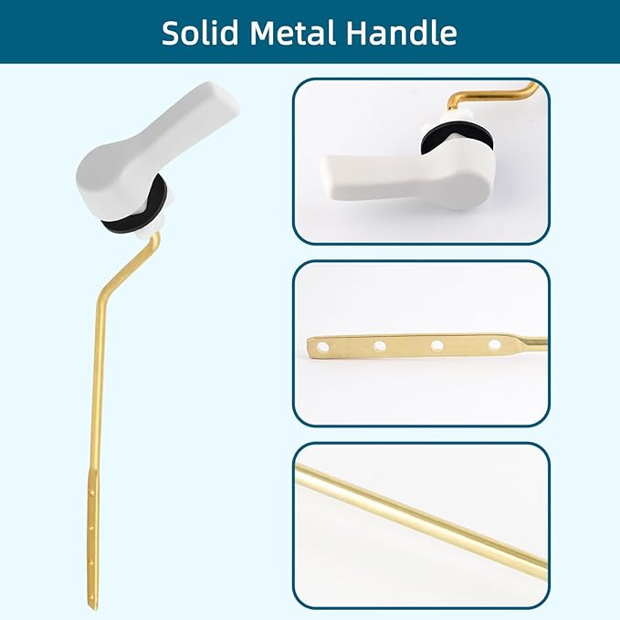 Hygie Rinse Metal Toilet Handle Lever Flush Replacement, 2PCS Universal Side Mount Toilet Handle with Stainless Steel Flapper Chains, Toilet Repair Kit, White