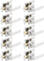 Gobrico 10 Pack Square Satin Nickel Privacy Door Locksets,Interior Door Levers for Bed/Bath,Thumb-Turn Button Inside,Used on Left/Right-Handed Doors