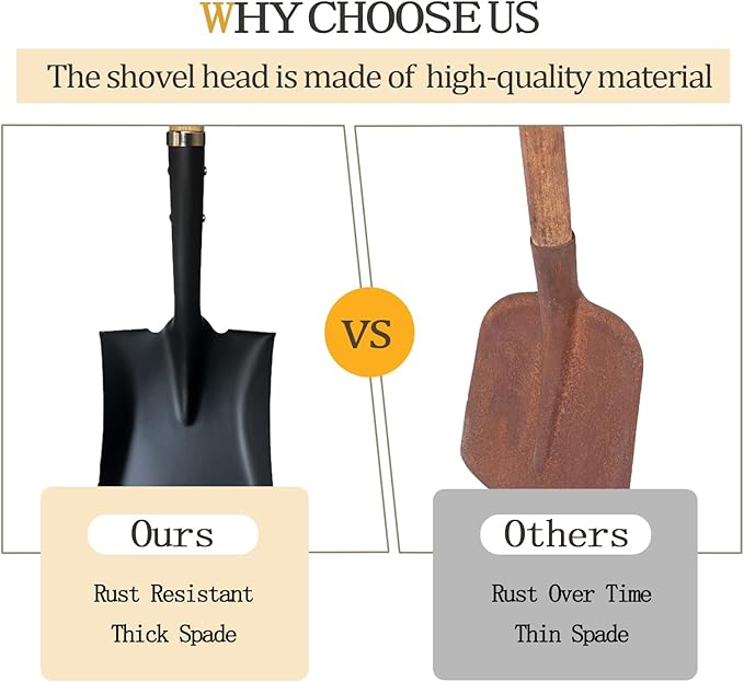 Flat Shovel, Square Shovel for Transfer Snow, 41 inch Long, Durable D Grip, for Farming, Outdoor Works, Gardening, Landscape Works