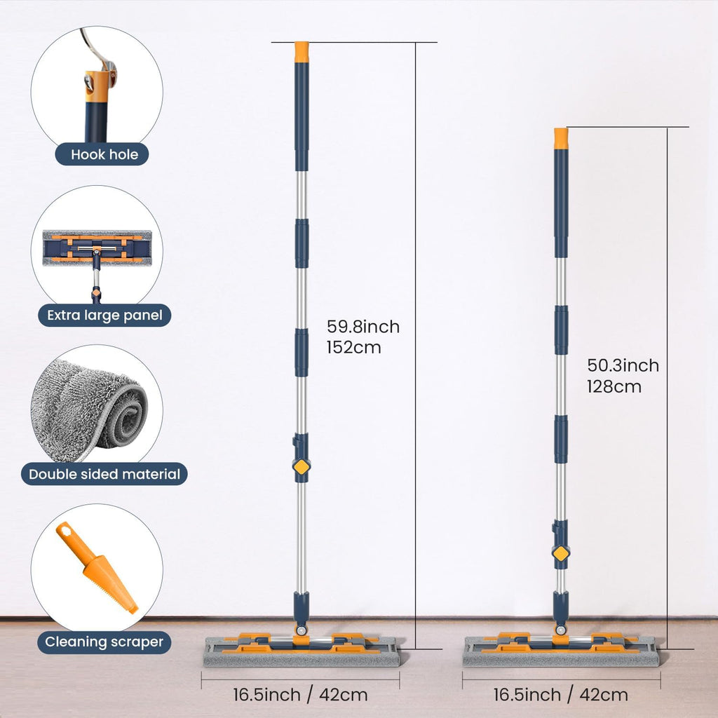 18" Microfiber Flat Mops for Floor Cleaning, Commercial Dust Mop for Hardwood Floors with Stainless Steel Handle - 6 Reusable Flat Mop Refills and 1 Dirt Removal Scrubber Included