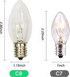 25 Pack C9 Clear Light Bulbs,Replacement Incandescent Bulbs for Christmas String Light,C9/E17 Candelabra Base 7 Watt Great for Outdoor Indoor Holiday Party