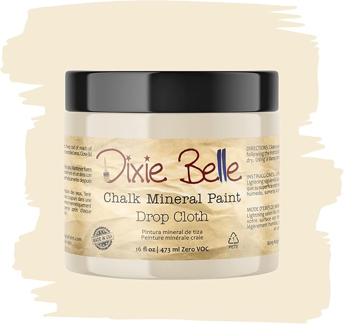 Dixie Belle Paint Company Chalk Finish Furniture Paint - Drop Cloth (16oz) - Matte Linen White Chic Chalk Mineral DIY Furniture Paint