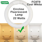 8 inch FC8T9/CW 22W Cool White Circular Fluorescent Light Bulb, Round T9 22 Watt Circline Fluorescent Lamp Bulbs 4100K 1350 Lumens, G10q 4 Pin Base, 2 Pack