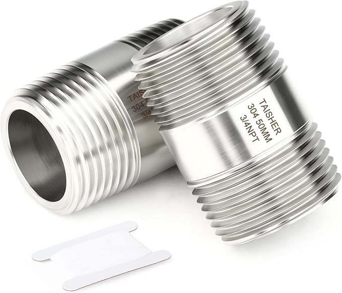 TAISHER 2PCS Stainless Steel Pipe Fittings, 3/4" NPT Male x 3/4" NPT Male Threaded, 2" Length Thickened Nipple Cast Pipe