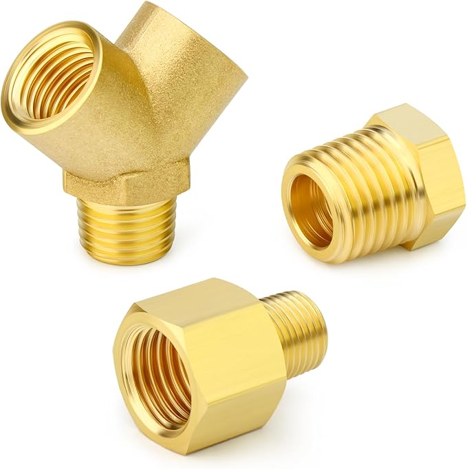 GASHER 2PCS Brass Pipe Fitting Male Branch Tee Y Adapter 1/8" NPT Female x 1/8" NPT Female x 1/8" NPT Male