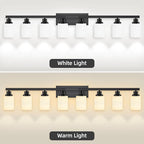 8-Light Bathroom Light Fixtures Over Mirror, 52inch Modern Matte Black Vanity Lights with White Frosted Glass Shade, Bathroom Wall Lamp Sconces for Mirror Bedroom, Living Room Hallway