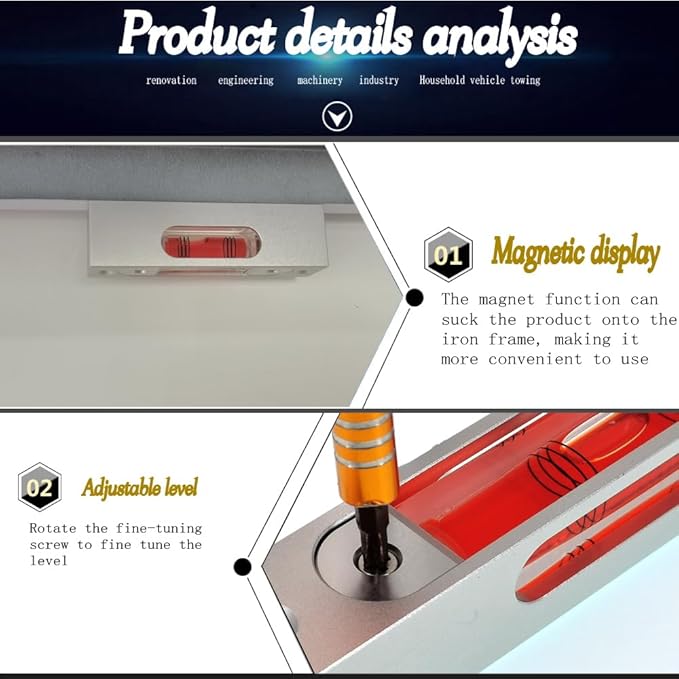 Bar type high-precision level, high-precision aluminum alloy metal adjustable level, bubble square bar type luminous magnetic multi specification ruler (90x21x25mm)