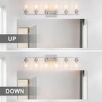 6 Light Bathroom Light Fixtures Brushed Nickel Vanity Light Over Mirror Modern Farmhouse Wall Lighting Sconces Wall Lamp for Bathroom, Bedroom, Living Room E26 Socket with Glass Shade