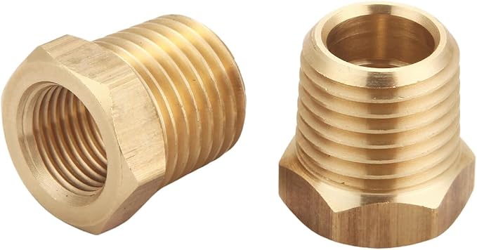 4pcs Heavy Duty 1/4 NPT Male Thread to 1/8 NPT Female Thread Brass Reducer Hex Bushing Brass Fitting Pipe Hose Tube Adapter Convert, Thread 0.5" OD to 0.375" ID