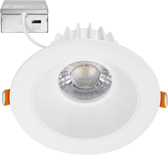 Maxxima 4 in. Ultra-Thin Recessed Anti-Glare LED Downlight Canless IC Rated 1200 Lumens 5 Color Temperature Selectable 2700K/3000K/3500K/4000K/5000K Dimmable White Trim, 90 CRI, Junction Box Included