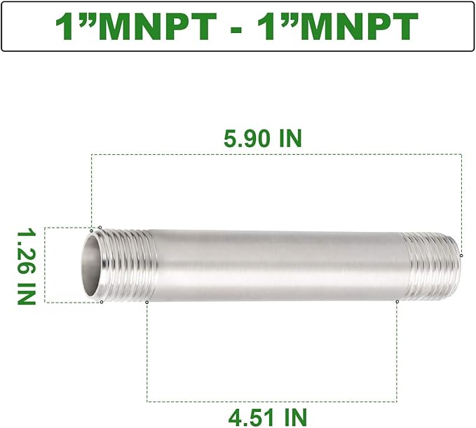 TAISHER 2PCS Stainless Steel Pipe Fittings, 1" NPT x 1" NPT Male Threaded, 6" Length Nipple Cast Pipe