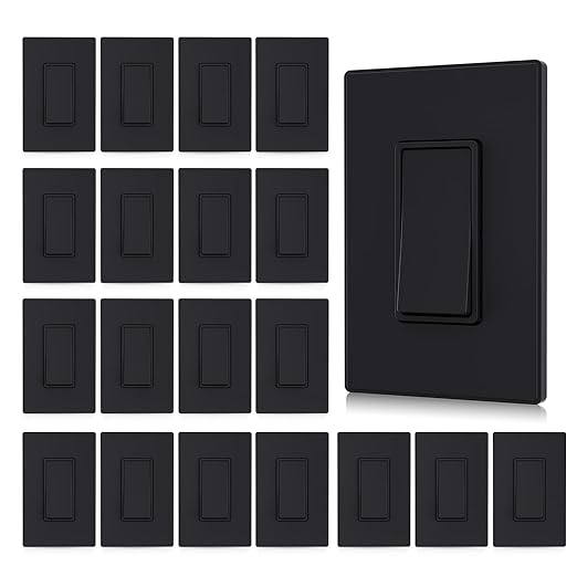 Aida Matte Black Double Light Switch, Black 3 Way Light Switch Decorative Square, 15Amp, 120/277 Volt, Rocker Paddle, Self-Grounding, Screwless Wall Plate, UL Listed (20 Pack)