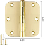 18 Pack Interior Door Hinges Polished Brass 3.5 inch X 3-1/2" 5/8 Radius,3 ½"Gold Round Standard Hinge for Single Doors DIY Assembly Bi-fold Table Hardware Kit House Accessories Home Eseentials