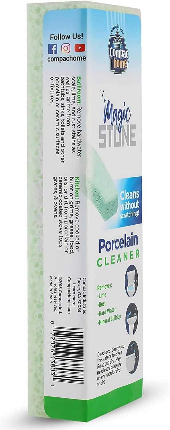 COMPAC HOME Magic-Stone Premium Porcelain Cleaner - Eco-Friendly Recycled Glass Scouring Stick, Professional Lime Scale & Hard Water Stain Remover for Toilet Bowl & Bathroom Fixtures, 2 Pack