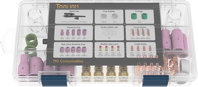 TOOLIOM 49PCS TIG Welding Torch Accessories Kit Stubby Gas Lens Glass Cup Ceramic Cup Back Cap Kit for WP-17/18/26