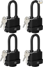 HOX 4-Pack Weather Resistant Padlocks – 40mm Laminated Steel, Chrome Plated with 2-inch Shackle, Vinyl Wrapped, Hardened Steel for Extra Security