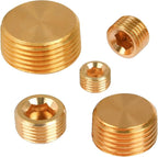 25 Pcs Brass Pipe Plug Fitting, 5 Sizes 1/8" 1/4" 3/8" 1/2" 3/4" NPT Male Internal Hex Thread Socket Pipe Plug Fitting Assortment Kit