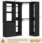 Corner Closet System with 3 Drawers, Corner Closet Organizer System with 13 Shelves & 3 Hanging Rods, 63.2"L * 39.2"W Reversible L Shaped Walk-in Closets, Load 2000+LBS, Black