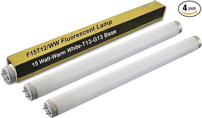 4 Pack F15T12/K&B Soft White 15W T12 Linear Fluorescent Bulb,Replacement for GE10185 Philips 141465 F15T12/WW,G13 Medium 2-Pin Base 18 Inches
