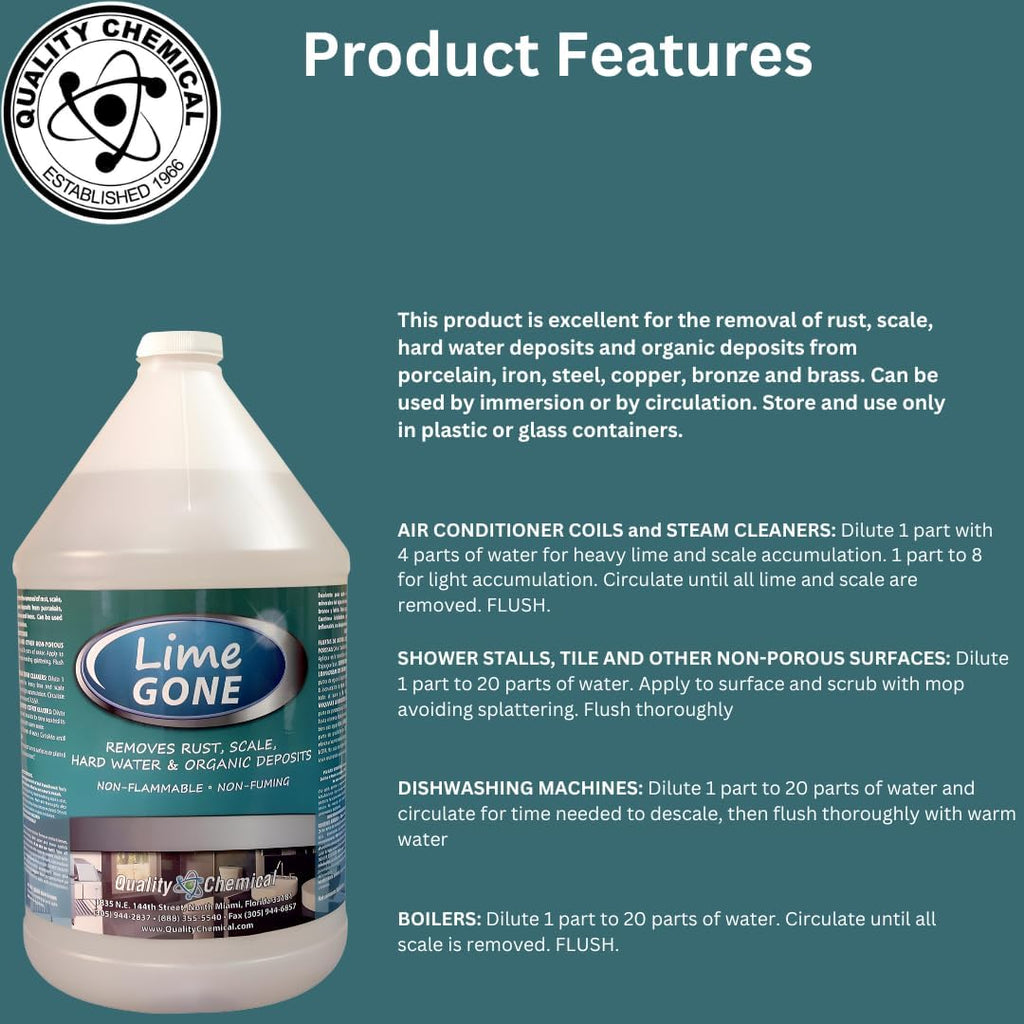Quality Chemical Lime-Gone Remover - Calcium, Lime and Hard Water Stain Remover for Bathroom, Shower and Tile - Lime a Way - 128 oz (Pack of 1)