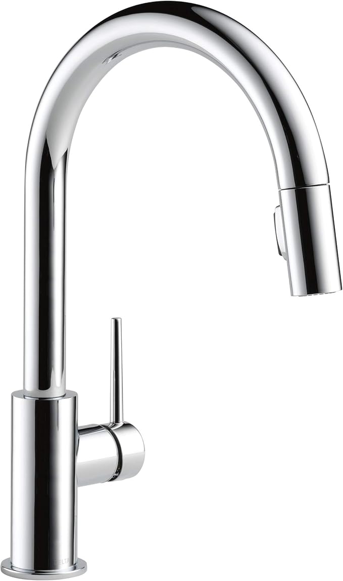 Delta Trinsic Chrome Kitchen Faucet with Pull Down Sprayer, Modern Single Hole Kitchen Sink Faucet, Single Handle, Chrome 9159-DST