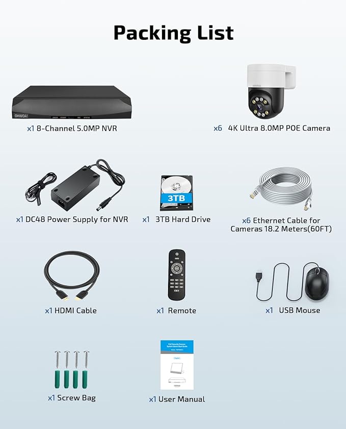 《2-Way Audio & Smart Auto Tracking》4K Outdoor Wired Security Camera System,360 Degrees Security PTZ IP Cameras,Surveillance Video Equipment, Surveillance DVR Kits