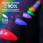 HLO Lighting C9 LED Christmas Lights, Faceted C9 Christmas Light Bulbs for Indoor & Outdoor Décor 25, Multi (R, G, B, Y, P)