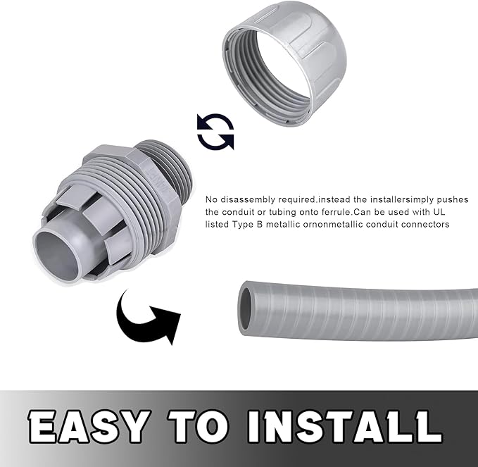 3/4 inch Liquid Tight Connector PVC Flexible Conduit Connector,Straight 180 Degree UL Listed Liquid Tight Connector, Non-Metallic Electrical Conduit Fittings (100 Pack)