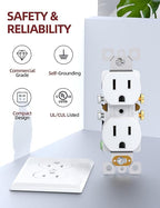 AIDA Outlet White Duplex Receptacle with Wall Plate, Electrical Outlet Electrical Wall Outlet, 15 Amp Outlet 125V, Self-Grounding, 2-Pole, 3-Wire, 5-15R, UL Listed, 10 Pack, Tamper Resistant