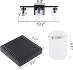 3 Light Bathroom Light Fixtures, 19.2 Inches Bathroom Lighting Fixtures Over Mirror, Black Vanity Light with Clear Glass Shades